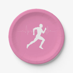 Man Running Runners Silhouette on Pink Background Paper Plates