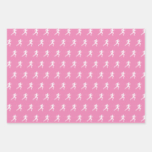 Man Running Runners Silhouette on Pink Background Wrapping Paper Sheets