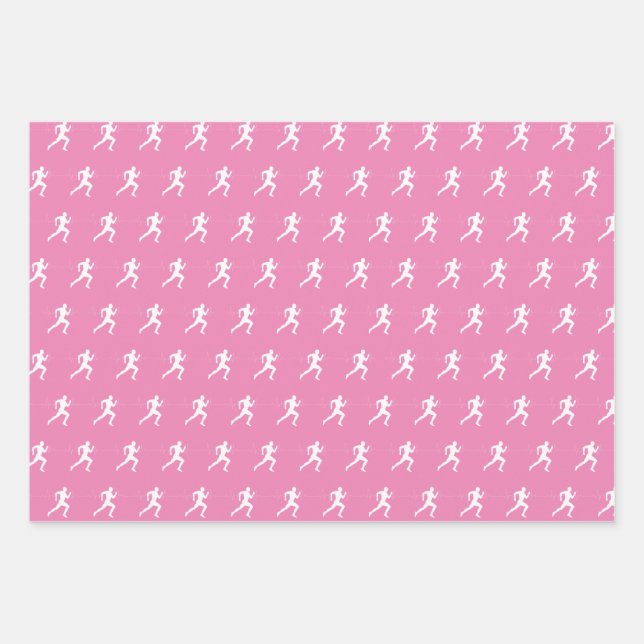 Man Running Runners Silhouette on Pink Background Wrapping Paper Sheets (Front)