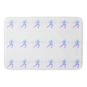 Man Running Silhouette Gradient & Heartbeat Line Bath Mat