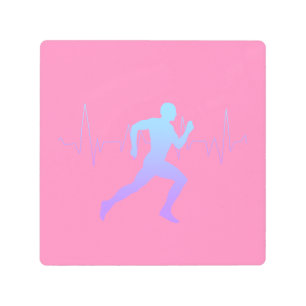 Man Running Silhouette Gradient & Heartbeat Line  Metal Print
