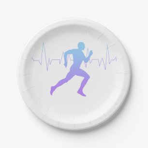 Man Running Silhouette Gradient & Heartbeat Line Paper Plates
