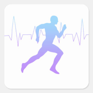 Man Running Silhouette Gradient & Heartbeat Line Square Sticker