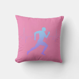 Man Running Silhouette Gradient & Heartbeat Line Throw Pillow
