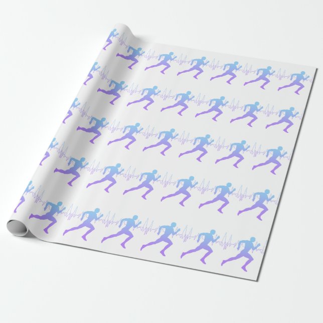 Man Running Silhouette Gradient & Heartbeat Line Wrapping Paper (Unrolled)