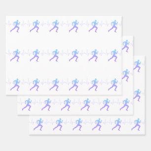 Man Running Silhouette Gradient & Heartbeat Line Wrapping Paper Sheets