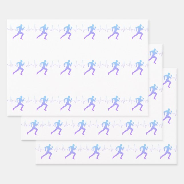 Man Running Silhouette Gradient & Heartbeat Line Wrapping Paper Sheets (Set)