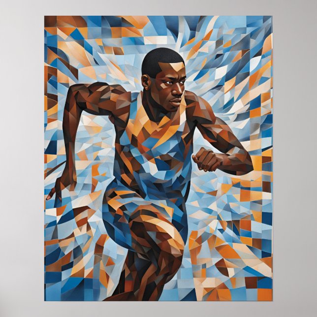 Man Running Track in Mosaic Tiles Digital Download Poster (Front)