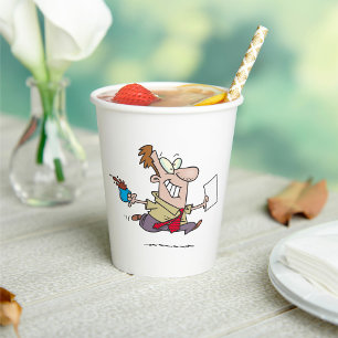 Man Running With Coffee Paper Cups