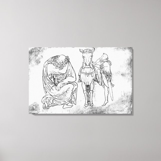 Man seated, Knight mounting his horse Canvas Print (Front)