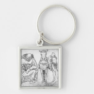 Man seated, Knight mounting his horse Keychain
