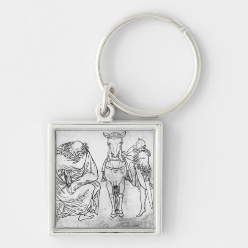 Man seated Knight mounting his horse Keychain