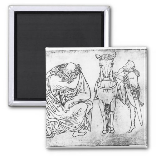 Man seated Knight mounting his horse Magnet