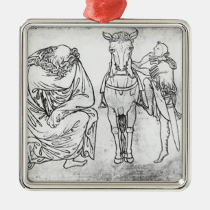 Man seated, Knight mounting his horse Metal Ornament
