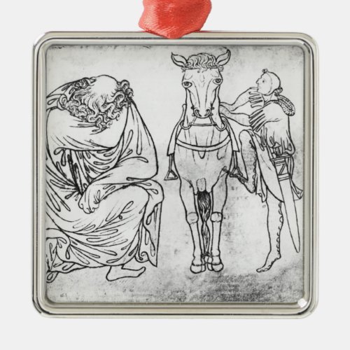 Man seated Knight mounting his horse Metal Ornament