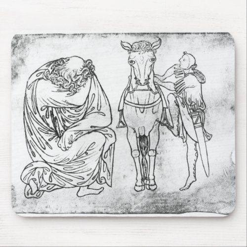 Man seated Knight mounting his horse Mouse Pad
