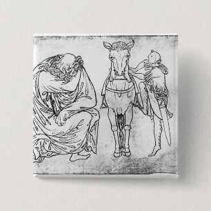 Man seated, Knight mounting his horse Pinback Button