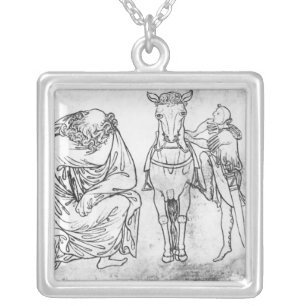 Man seated, Knight mounting his horse Silver Plated Necklace