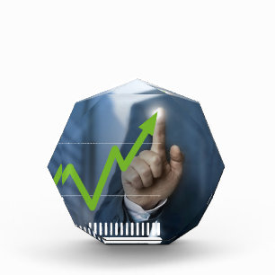 Man showing stock price touchscreen concept award