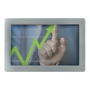 Man showing stock price touchscreen concept belt buckle