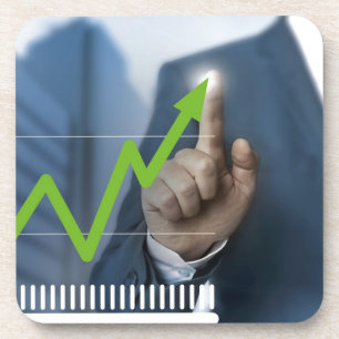 Man showing stock price touchscreen concept beverage coaster