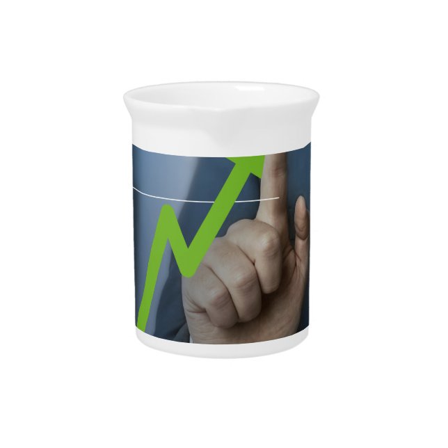 Man showing stock price touchscreen concept beverage pitcher (Front)