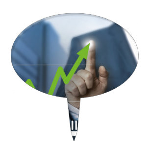 Man showing stock price touchscreen concept cake topper