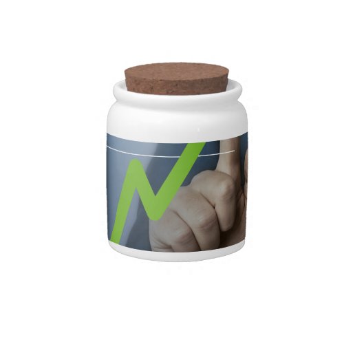 Man showing stock price touchscreen concept candy jar