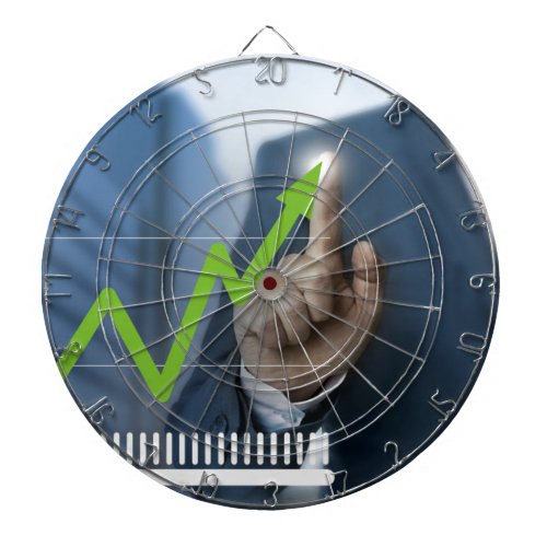 Man showing stock price touchscreen concept dartboard