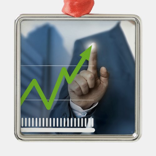 Man showing stock price touchscreen concept metal ornament