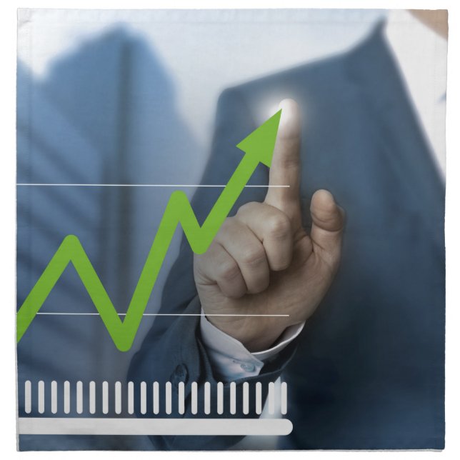 Man showing stock price touchscreen concept napkin (Front)