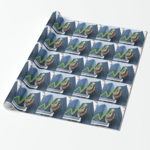 Man showing stock price touchscreen concept wrapping paper