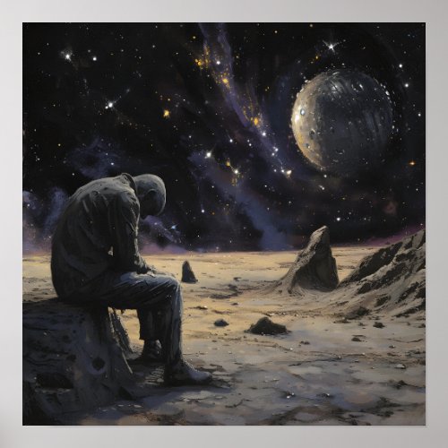Man Sitting Alone In Space Poster