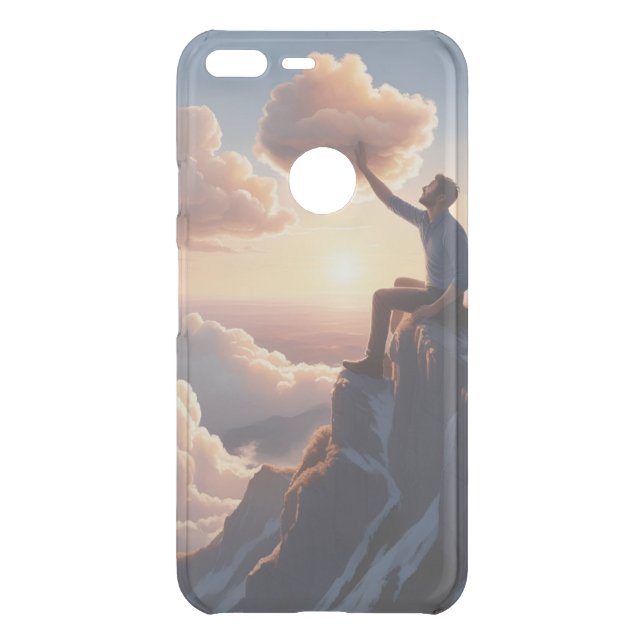 man sitting on mountains touching cloud back cover (Back)