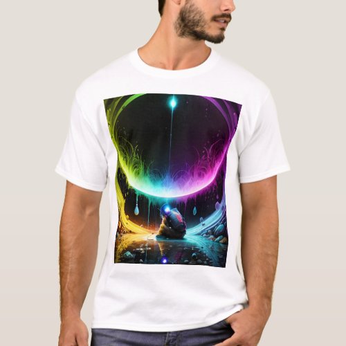 Man Sitting on Roof Gazing at Planet A Journey T_Shirt