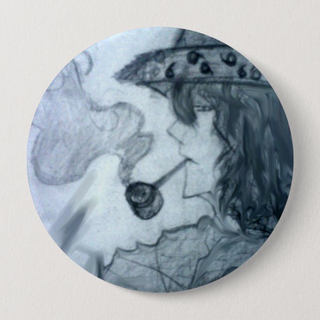 man smoke pipe manga anime cartoon  button (Front)