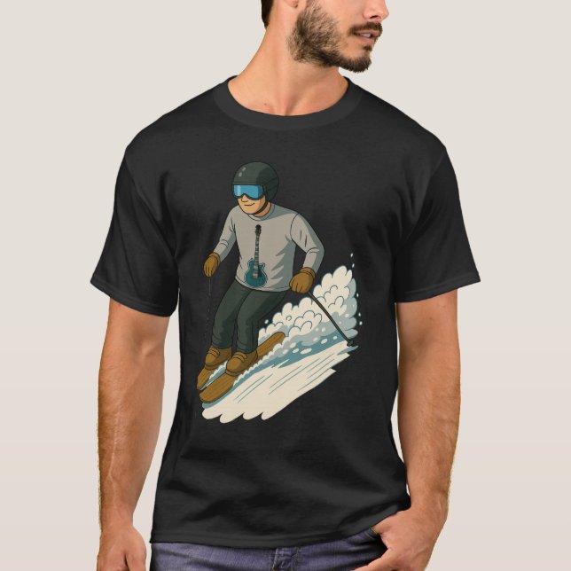 Man snow skiing with guitar shirt transparent (Front)