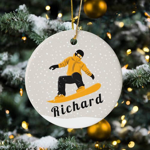 Man Snowboarding Custom Name Extreme Winter Sport Ceramic Ornament