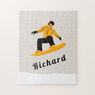Man Snowboarding Custom Name Extreme Winter Sport  Jigsaw Puzzle