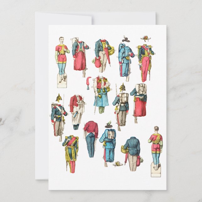 man soldier miniature paper doll set holiday card (Front)