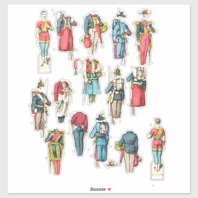 man soldier miniature paper doll set sticker (Sheet)