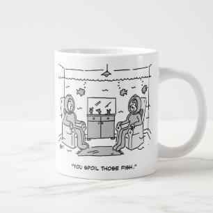 Man Spoils His Tropical Fish - Funny Cartoon on a Giant Coffee Mug