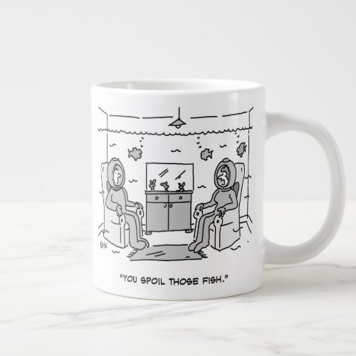 Man Spoils His Tropical Fish _ Funny Cartoon on a Giant Coffee Mug