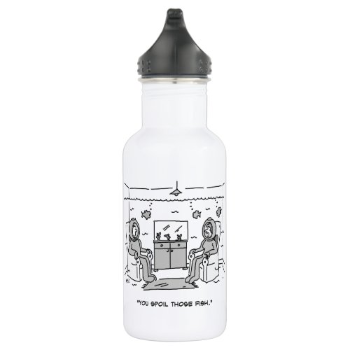 Man Spoils His Tropical Fish _ Funny Cartoon on a Stainless Steel Water Bottle