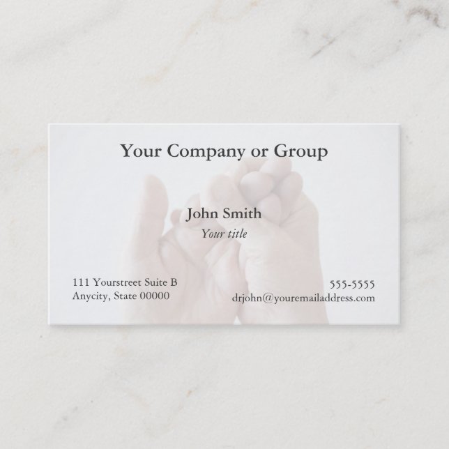 man squeezing his hand business card (Front)