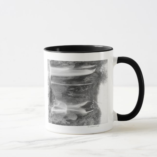 Man Standing Below the Spearfish Falls Photograp Mug (Right)