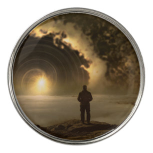 Man standing on a hill looking at a large Best Golf Ball Marker