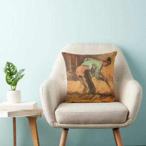 Man Stooping with Stick or Spade Vincent van Gogh Throw Pillow