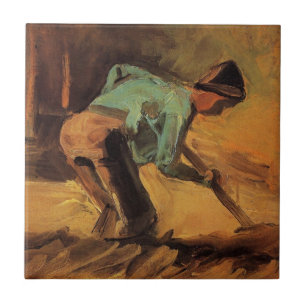 Man Stooping with Stick, Spade by Vincent van Gogh Ceramic Tile