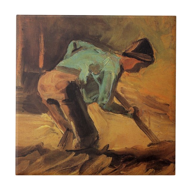 Man Stooping with Stick, Spade by Vincent van Gogh Ceramic Tile (Front)
